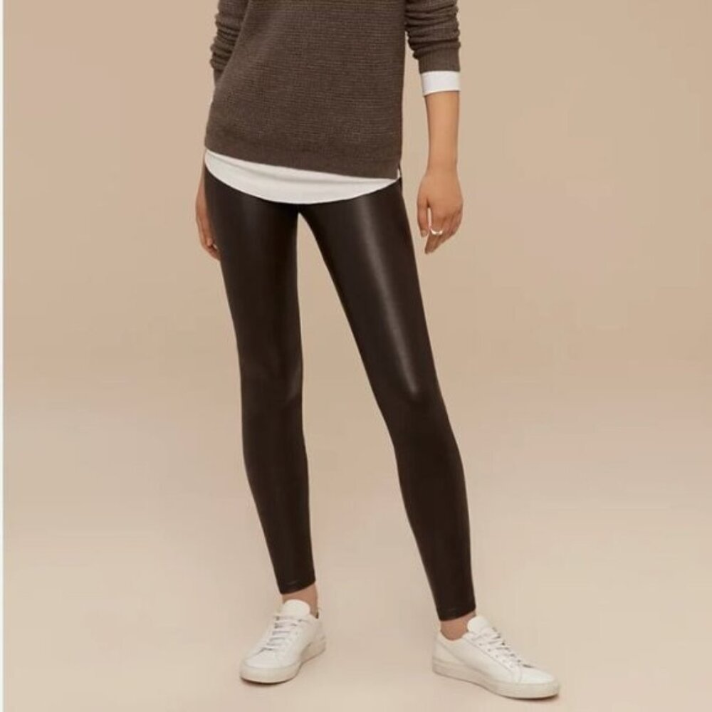 Aritzia Daria Pant High Waisted Vegan Leather Legging, Dk Brown, Size XXS